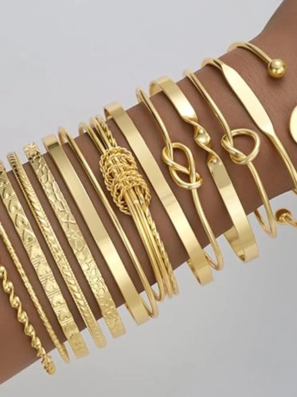 Gold Bangle Bracelets for Women, 14 Pcs Multi Layer Stackable Bangle Set, 14K